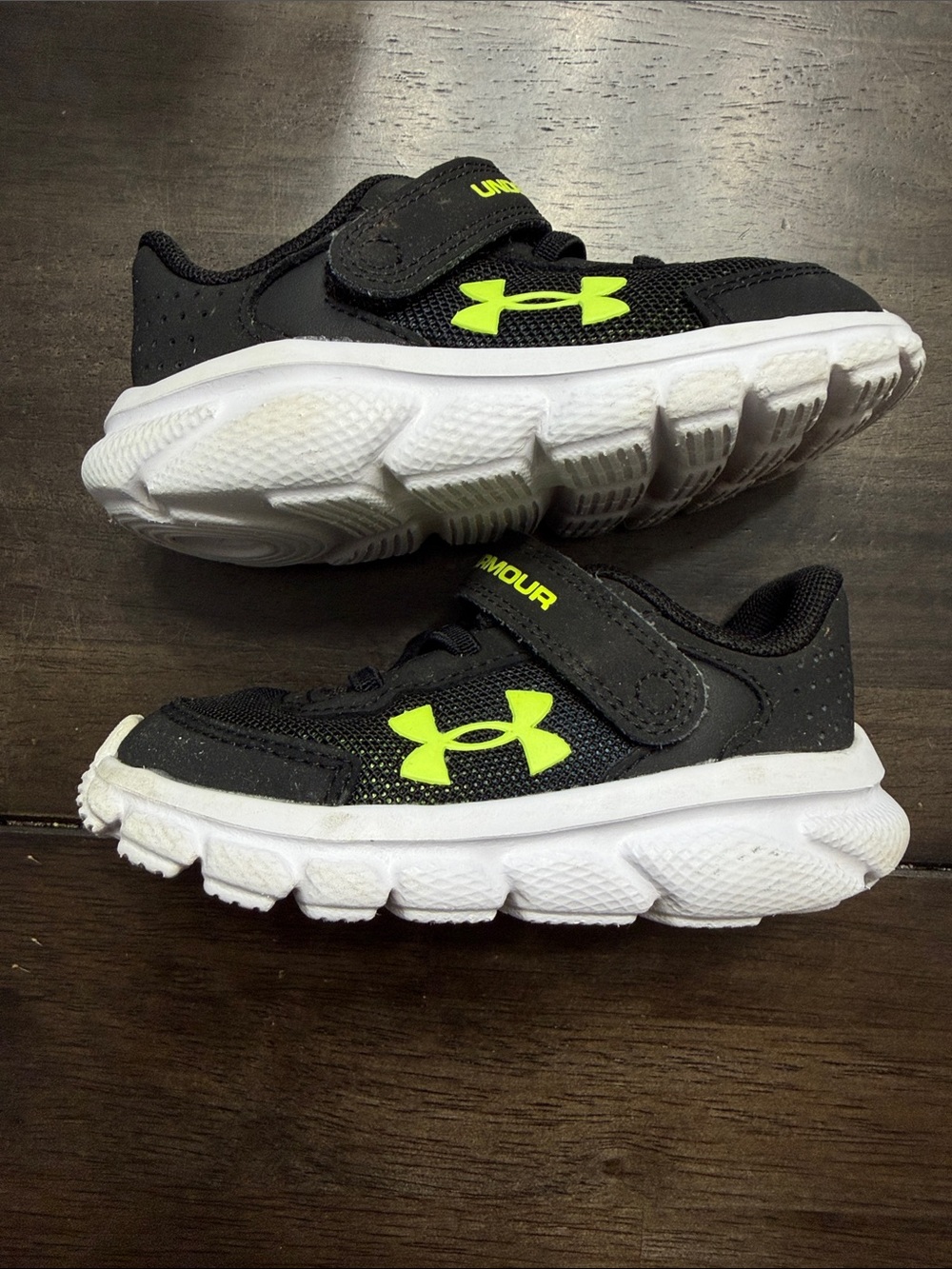 Toddler Boy Under Armour Kids Black and Neon Green Slip-On Athletic Sneakers